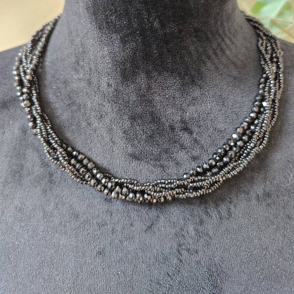 Womens Fashion Black Seed & Faceted Beads 6 Layered Necklace with Lobster Clasp‎